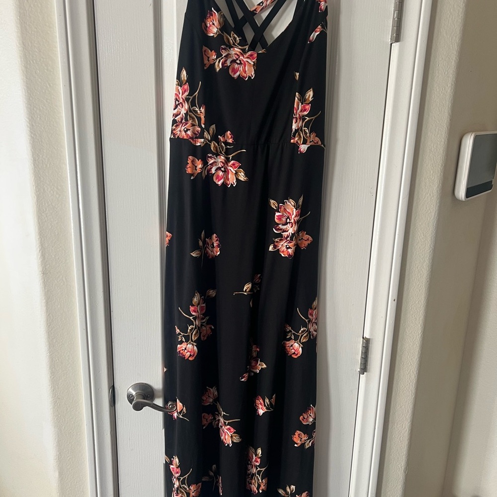 Floral Maxi Dress with Crisscross Back